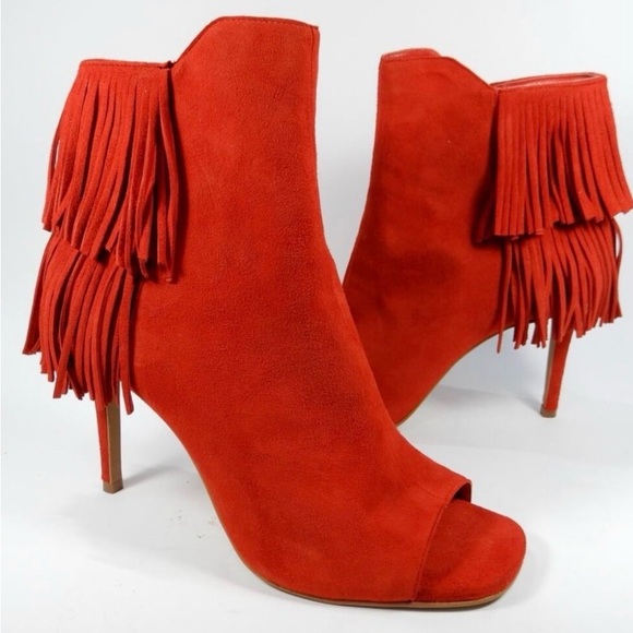Vince Camuto Shoes - Vince Camuto Red Suede Fringe Heeled Boots. Size 5.5